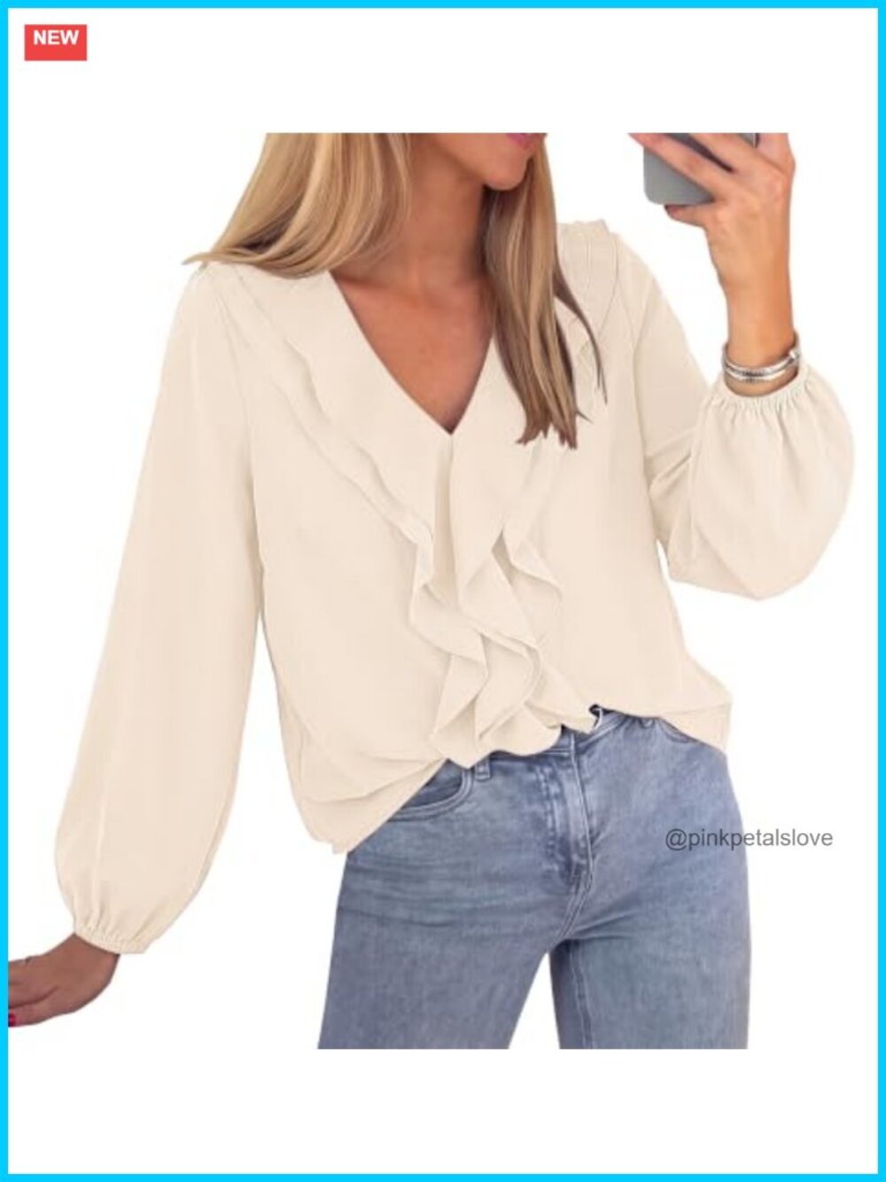 Womens Ruffle Blouse V-Neck Long Sleeve Dressy Casual Tunic Top